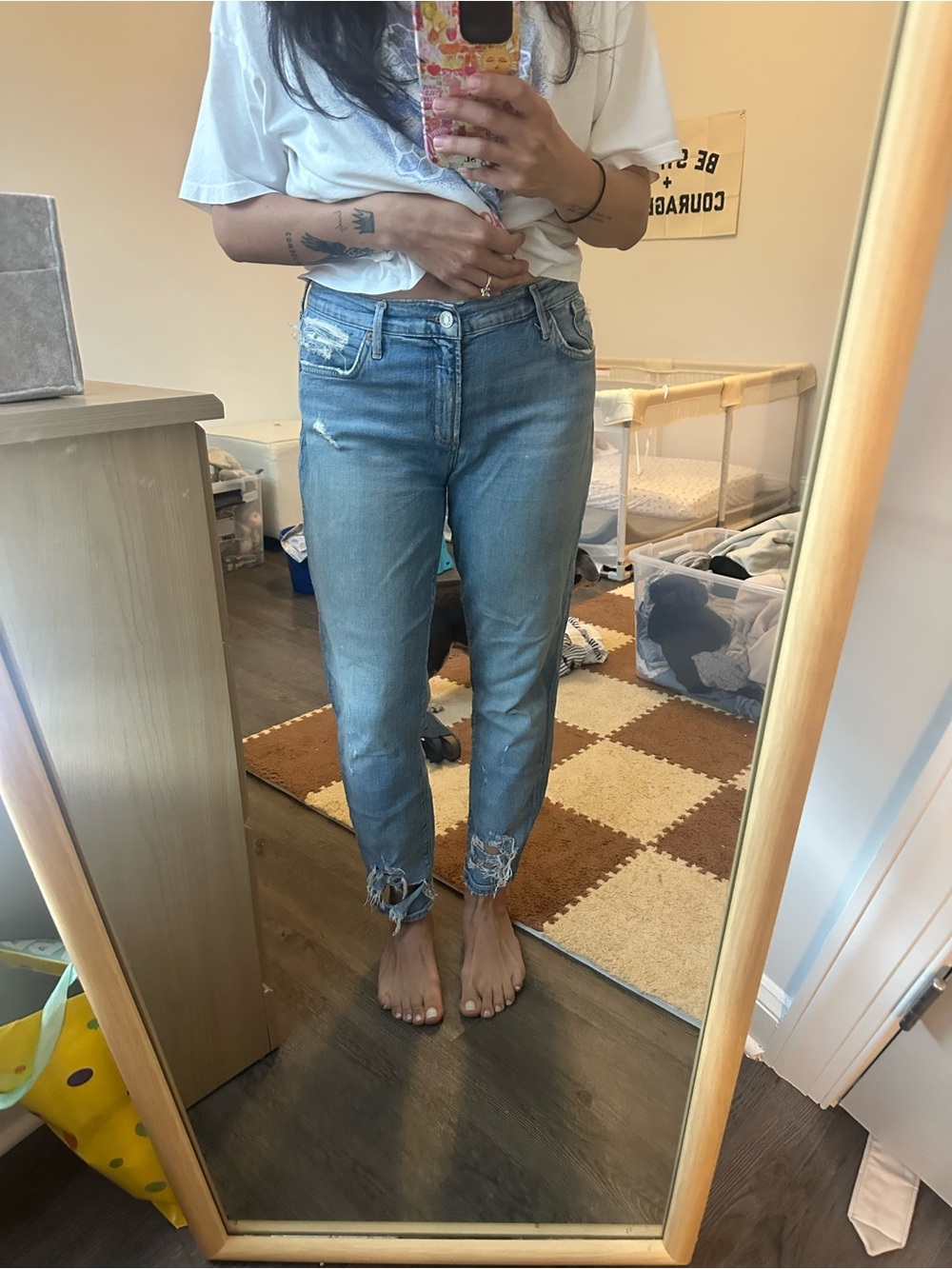 Agolde Light Blue Distressed Cropped Jeans